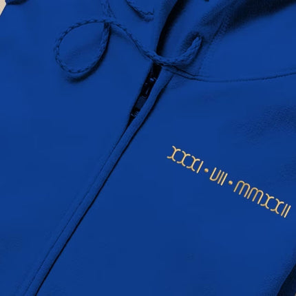 Personalised Zip Up Hoodie, Roman Numeral Custom Embroidered Jumper, Couple Matching Anniversary Date Hoody, Custom Initial Heart Sweatshirt