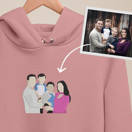 Embroidered By Photo Family Sketch Matching Hoody, Personalised One Year Anniversary Mrs Sweatshirt, Pet Portrait GF BF Memorial Date Gifts