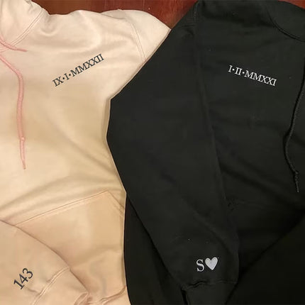 Personalised Matching Hoodie, Embroidered Roman Numeral Hoody, Custom Anniversary Initial Couple Matching Jumper, Relationship Gift for GF