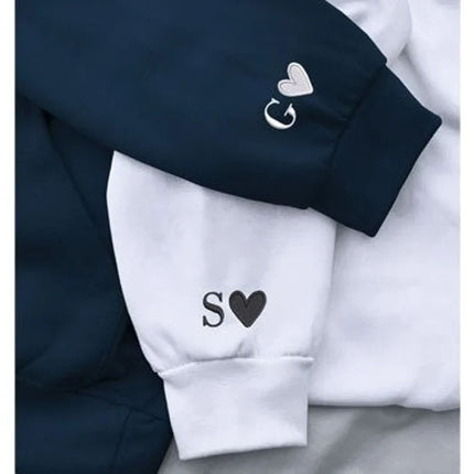 Matching Couple Hoodie, Custom One Year Anniversary Initial Heart Hoodie, Embroidered Roman Numeral Sweatshirt, GF BF Couple Matching Jumper