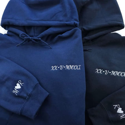 Personalised Matching Hoodie, Embroidered Roman Numeral Hoody, Custom Anniversary Initial Couple Matching Jumper, Relationship Gift for GF