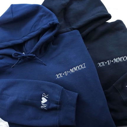 Personalised Matching Hoodie, Embroidered Roman Numeral Hoody, Custom Anniversary Initial Couple Matching Jumper, Relationship Gift for GF