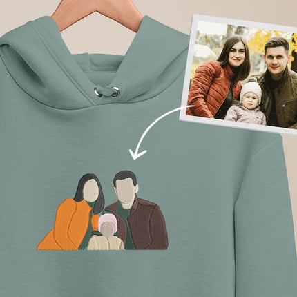 Embroidered By Photo Family Sketch Matching Hoody, Personalised One Year Anniversary Mrs Sweatshirt, Pet Portrait GF BF Memorial Date Gifts