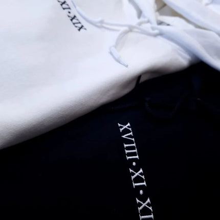 Personalised Embroidered Roman Numeral Hoodie, Custom Date with Initial Matching Couple Hoody, Minimalist Engagement Outfit, Mr and Mrs Gift