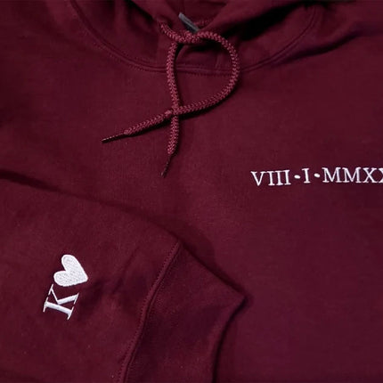 Personalised Embroidered Roman Numeral Hoodie, Custom Date with Initial Matching Couple Hoody, Minimalist Engagement Outfit, Mr and Mrs Gift