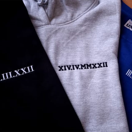 Personalised Anniversary Matching Hoodie, Custom Roman Numeral Embroidered Hoody for Couple, Initial Matching Wifey Pullover, Boyfriend Gift