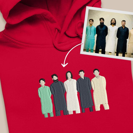 Embroidered By Photo Family Sketch Matching Hoody, Personalised One Year Anniversary Mrs Sweatshirt, Pet Portrait GF BF Memorial Date Gifts