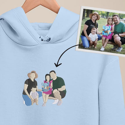 Embroidered By Photo Family Sketch Matching Hoody, Personalised One Year Anniversary Mrs Sweatshirt, Pet Portrait GF BF Memorial Date Gifts