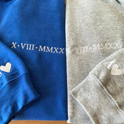 Personalised Matching Hoodie, Embroidered Roman Numeral Hoody, Custom Anniversary Initial Couple Matching Jumper, Relationship Gift for GF