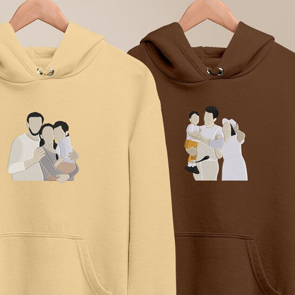 Embroidered By Photo Family Sketch Matching Hoody, Personalised One Year Anniversary Mrs Sweatshirt, Pet Portrait GF BF Memorial Date Gifts