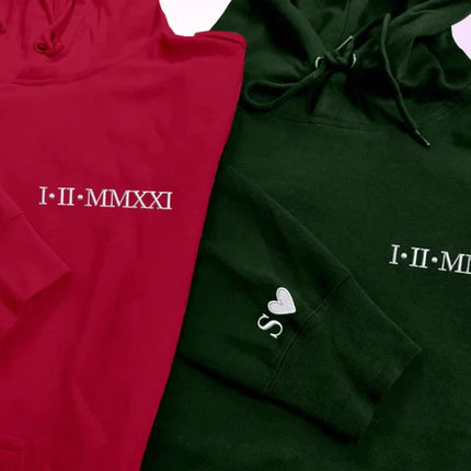 Personalised Matching Hoodie, Embroidered Roman Numeral Hoody, Custom Anniversary Initial Couple Matching Jumper, Relationship Gift for GF