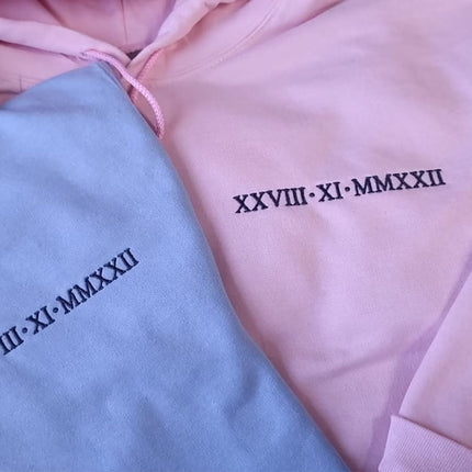 Personalised Anniversary Matching Hoodie, Custom Roman Numeral Embroidered Hoody for Couple, Initial Matching Wifey Pullover, Boyfriend Gift