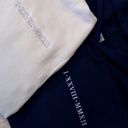 Personalised Embroidered Roman Numeral Hoodie, Custom Date with Initial Matching Couple Hoody, Minimalist Engagement Outfit, Mr and Mrs Gift