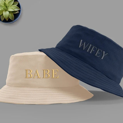 Custom Bride Bucket Hat, Embroidered Bride Beach Hat, Babe Wifey Bucket Hat, Bachelorette Bridal Shower Party Wedding Present Honeymoon Cap