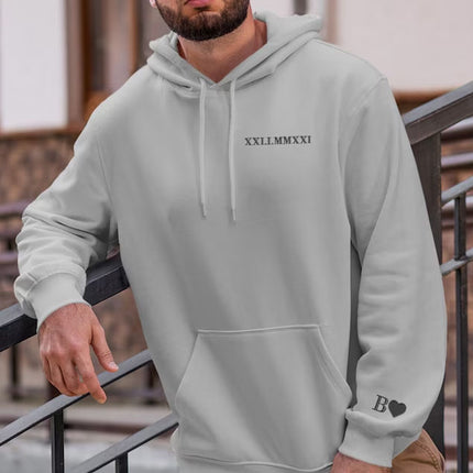 Personalised Anniversary Matching Hoodie, Custom Roman Numeral Embroidered Hoody for Couple, Initial Matching Wifey Pullover, Boyfriend Gift