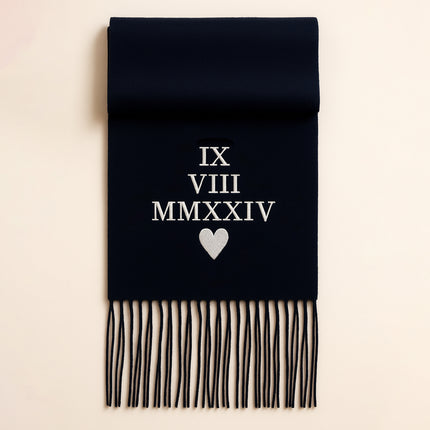 Personalised Roman Numeral Scarf, Embroidered Special Wedding Date Scarf, Custom Comfy Woven Long Winter Scarves, Anniversary Gift for Wife