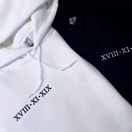 Personalised Embroidered Roman Numeral Hoodie, Custom Date with Initial Matching Couple Hoody, Minimalist Engagement Outfit, Mr and Mrs Gift