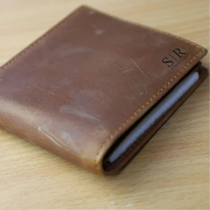Custom Mens Leather Engraved Wallet, Personalised Name & Text Handwriting Wallet