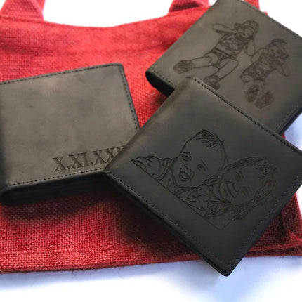 Custom Engraved Leather Men Wallet, Personalised Roman Numeral Date Wallet
