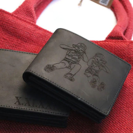 Custom Engraved Leather Men Wallet, Personalised Roman Numeral Date Wallet