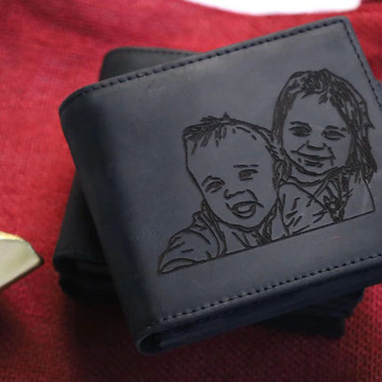 Custom Engraved Leather Men Wallet, Personalised Roman Numeral Date Wallet