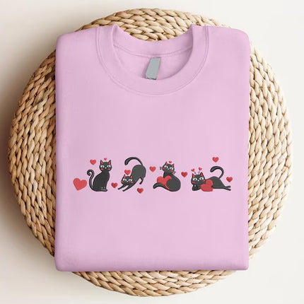 Valentines Black Cats Sweatshirt, Cats with Love Hearts Embroidered Jumpers, Cat Lovers Valentines Day Sweater, Valentines Day Gift for Her
