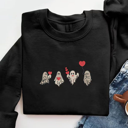 Valentines Day Ghost Sweatshirt Embroidered Ghosts with Hearts Jumper, Spooky Valentines Sweater, Be my Boo Tops, Funny Valentines Day Gifts