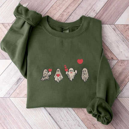 Valentines Day Ghost Sweatshirt Embroidered Ghosts with Hearts Jumper, Spooky Valentines Sweater, Be my Boo Tops, Funny Valentines Day Gifts