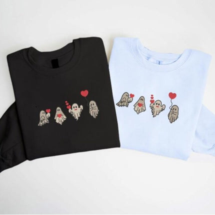 Valentines Day Ghost Sweatshirt Embroidered Ghosts with Hearts Jumper, Spooky Valentines Sweater, Be my Boo Tops, Funny Valentines Day Gifts