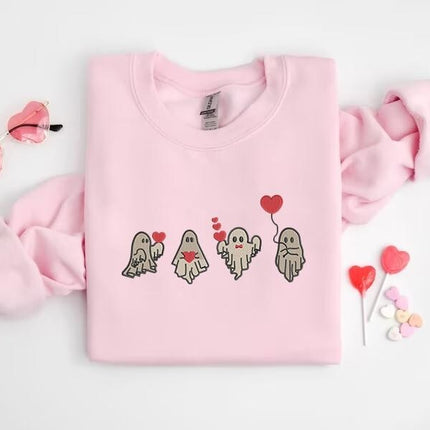 Valentines Day Ghost Sweatshirt Embroidered Ghosts with Hearts Jumper, Spooky Valentines Sweater, Be my Boo Tops, Funny Valentines Day Gifts