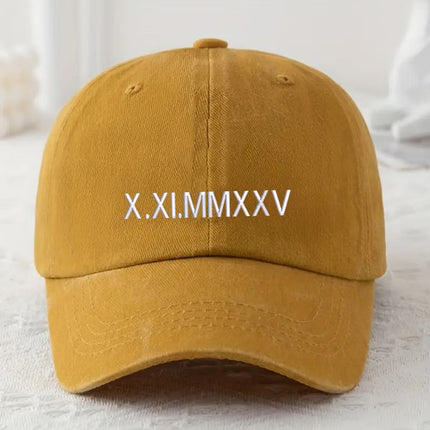 Embroidered Roman Numeral Date Hat–Custom Anniversary Date Baseball Cap, Gift for Him