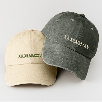 Embroidered Roman Numeral Date Hat–Custom Anniversary Date Baseball Cap, Gift for Him
