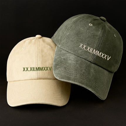 Embroidered Roman Numeral Date Hat–Custom Anniversary Date Baseball Cap, Gift for Him