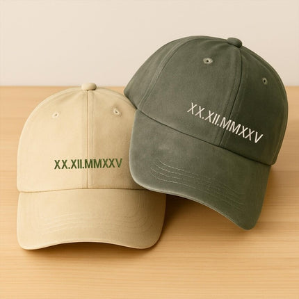Embroidered Roman Numeral Date Hat–Custom Anniversary Date Baseball Cap, Gift for Him