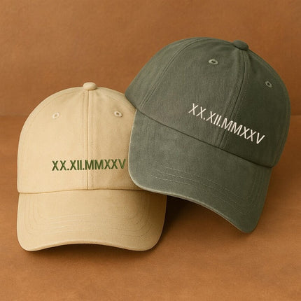 Embroidered Roman Numeral Date Hat–Custom Anniversary Date Baseball Cap, Gift for Him