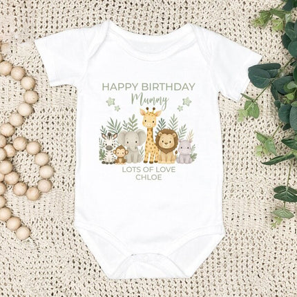 Happy Birthday Mummy Safari Baby Outfit – Personalized 1st Birthday Printed Bodysuit