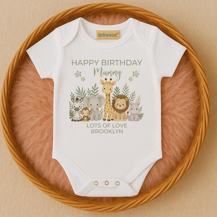 Happy Birthday Mummy Safari Baby Outfit – Personalized 1st Birthday Printed Bodysuit
