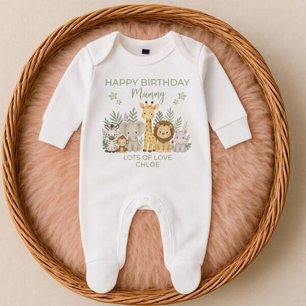 Happy Birthday Mummy Safari Baby Outfit – Personalized 1st Birthday Printed Bodysuit