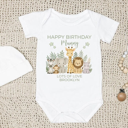 Happy Birthday Mummy Safari Baby Outfit – Personalized 1st Birthday Printed Bodysuit