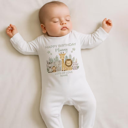 Happy Birthday Mummy Safari Baby Outfit – Personalized 1st Birthday Printed Bodysuit