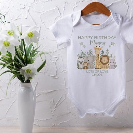 Happy Birthday Mummy Safari Baby Outfit – Personalized 1st Birthday Printed Bodysuit