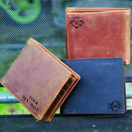 Custom Leather Wallet for Mens, Personalised Leather Engraved Monogram Wallet