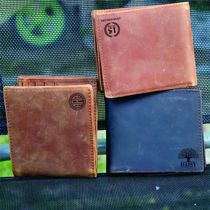 Custom Leather Wallet for Mens, Personalised Leather Engraved Monogram Wallet