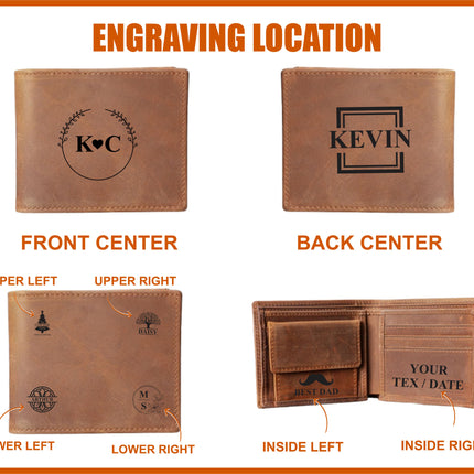 Custom Mens Leather Engraved Wallet, Personalised Name & Text Handwriting Wallet