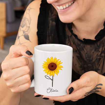 Personalised Name Sunflower Mug, Sunflower Printed White Ceramic Mugs
