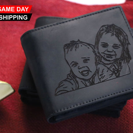 Custom Photo Leather Wallet for Mens, Personalised Photo Engraving Leather Wallet