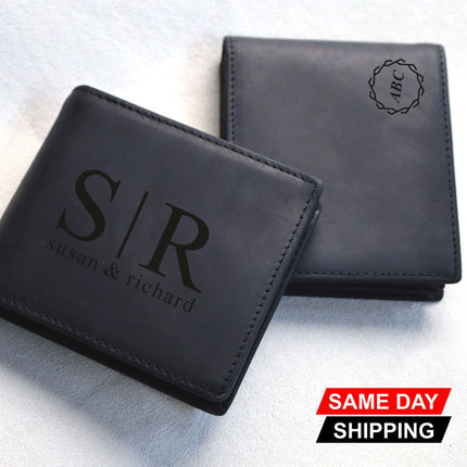 Custom Mens Leather Engraved Wallet, Personalised Name & Text Handwriting Wallet