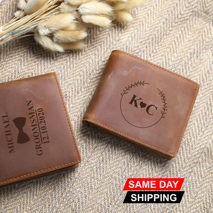 Custom Leather Wallet for Mens, Personalised Leather Engraved Monogram Wallet