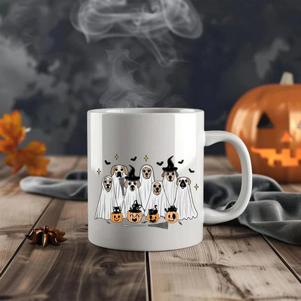 Vintage Cute Dog Ghosts Mug, Halloween Pumpkin Coffee Mug, Fall Boo Ghosts Spooky Vibes Mug, Funny Fall 11oz Ceramic Cup, Halloween Gifts