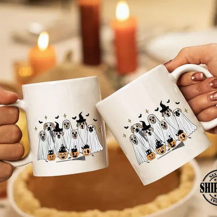 Vintage Cute Dog Ghosts Mug, Halloween Pumpkin Coffee Mug, Fall Boo Ghosts Spooky Vibes Mug, Funny Fall 11oz Ceramic Cup, Halloween Gifts